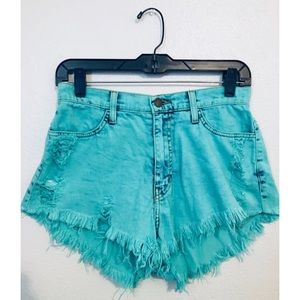 High-Waisted cut-off Jean shorts seafoam green